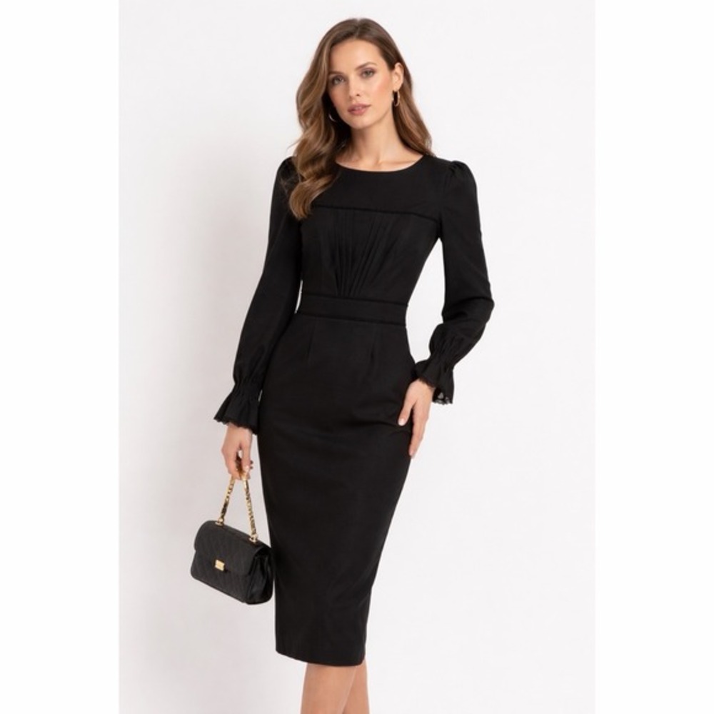 NWT‎ BGL Belong Genteel Light Wool Black Long Sleeve Midi Dress